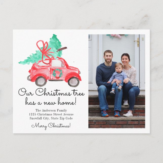 Christmas Tree New Home Car Photo Holiday Moving Announcement Postcard (Front)