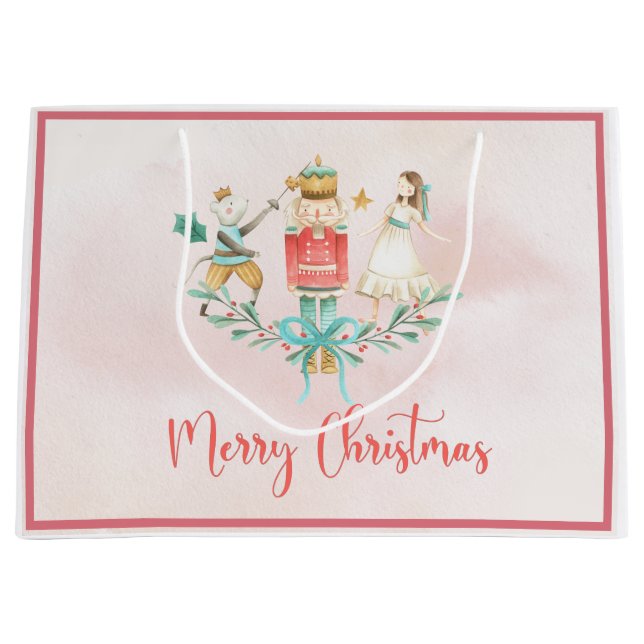 Christmas Tree Nutcracker Girl Personalised Kids  Large Gift Bag (Front)