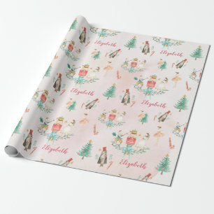 Christmas Tree Nutcracker Girl Personalised Kids Wrapping Paper