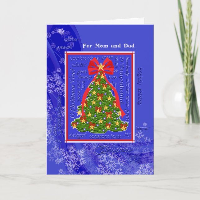 Christmas Tree O Tannenbaum Snowflakes Mum & Dad Holiday Card (Front)