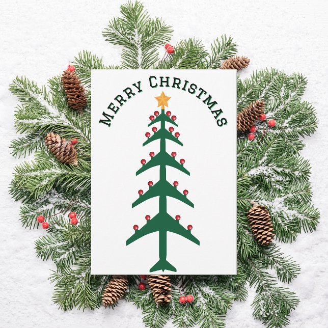 Christmas Tree of Aeroplanes & Photo Minimalist  Holiday Card (Creator Uploaded)