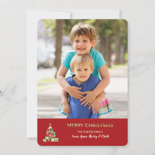Christmas Tree of Gift Boxes Photo Card (Red)
