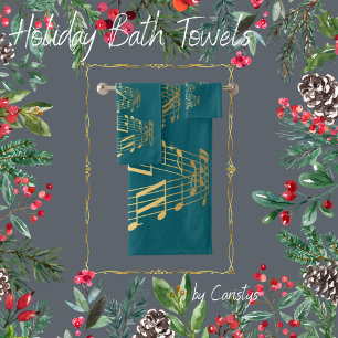 Christmas Tree of Gold Musical Notes Towel