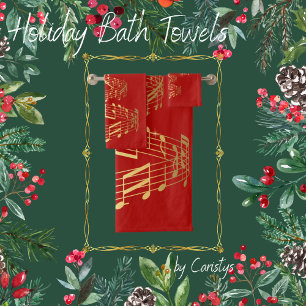 Christmas Tree of Gold  Musical Notes Towel