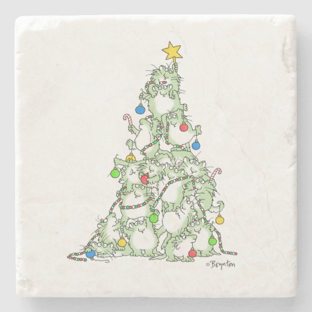 Christmas Tree of Kitties by Sandra Boynton Stone Coaster (Front)