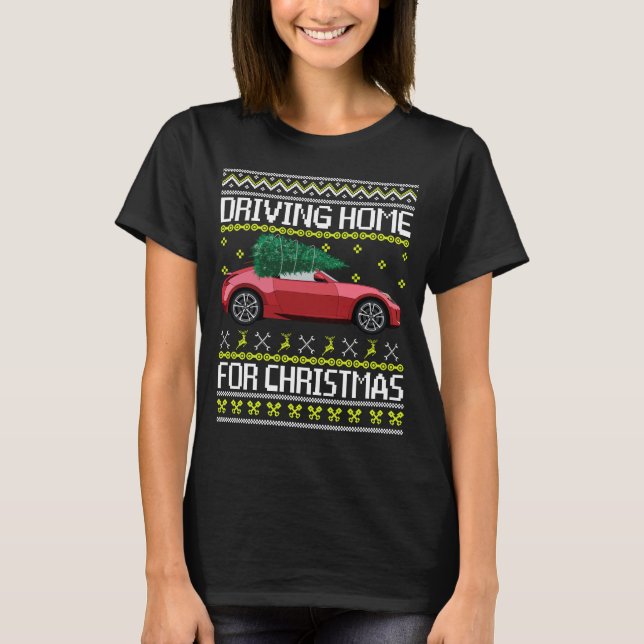 Christmas Tree Oldtimer Car Xmas Ugly Sweater Pull (Front)