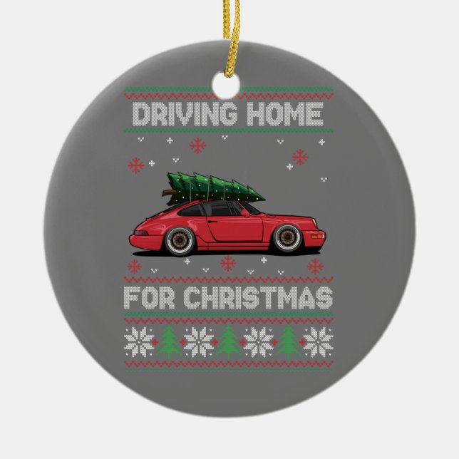 Christmas Tree Oldtimer Car Xmas Ugly Sweater Pull Ceramic Tree Decoration (Front)