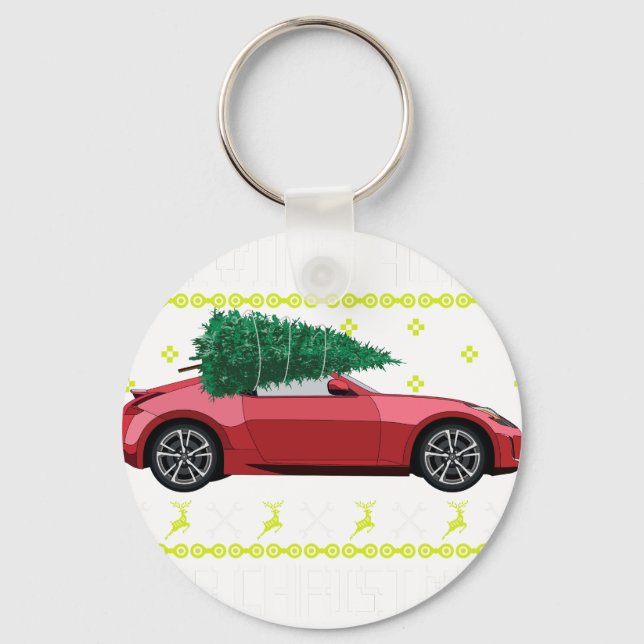Christmas Tree Oldtimer Car Xmas Ugly Sweater Pull Key Ring (Front)