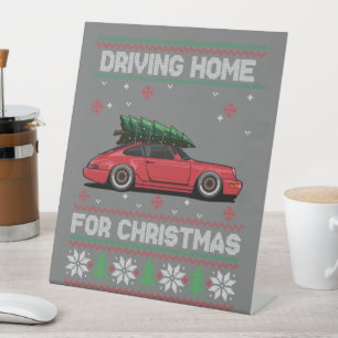 Christmas Tree Oldtimer Car Xmas Ugly Sweater Pull Pedestal Sign