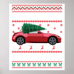 Christmas Tree Oldtimer Car Xmas Ugly Sweater Pull Poster