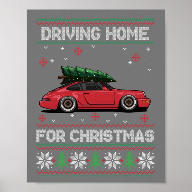 Christmas Tree Oldtimer Car Xmas Ugly Sweater Pull Poster (Front)