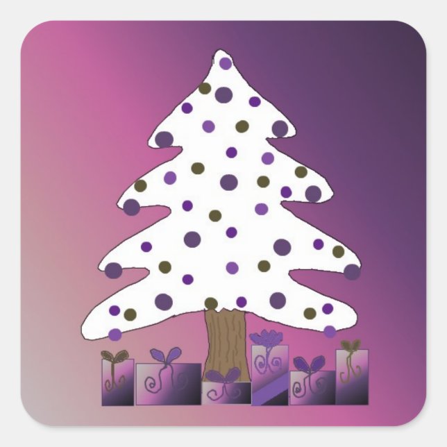 Christmas Tree on a Purple Background Square Sticker (Front)