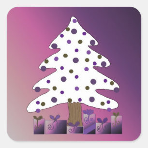 Christmas Tree on a Purple Background Square Sticker