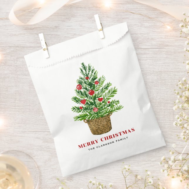 Christmas Tree on a Wicker Basket Christmas Party Favour Bags (Clipped)