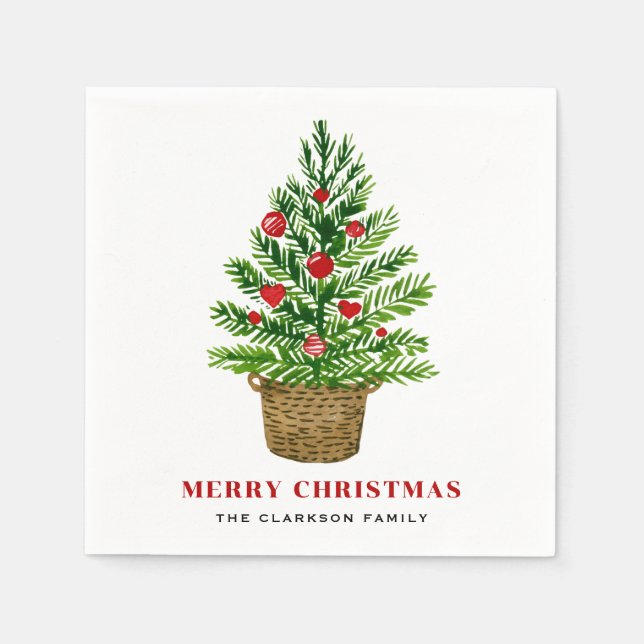 Christmas Tree on a Wicker Basket Christmas Party Napkin (Front)