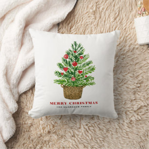 Christmas Tree on a Wicker Basket Merry Christmas Cushion
