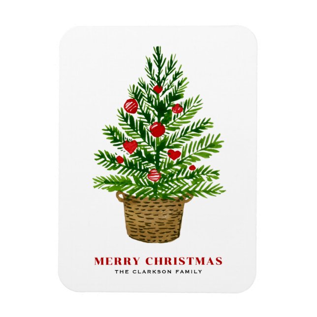 Christmas Tree on a Wicker Basket Merry Christmas Magnet (Vertical)