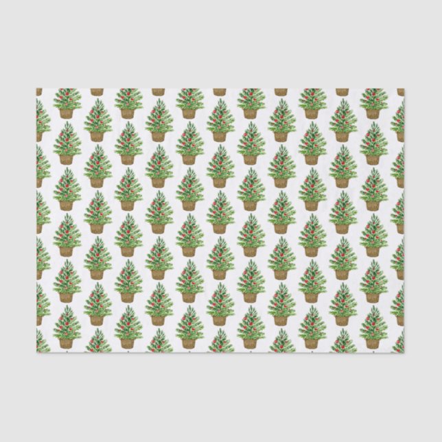 Christmas Tree on a Wicker Basket Pattern Holiday Tissue Paper (Front)