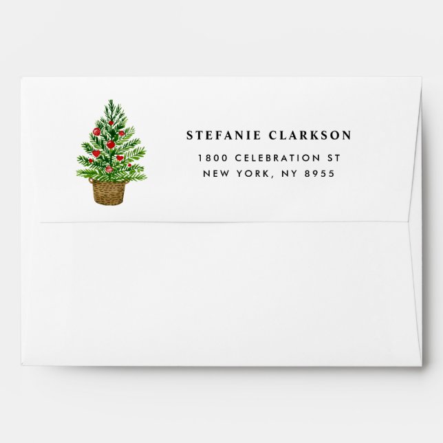Christmas Tree on a Wicker Basket White Holiday Envelope (Back (Top Flap))