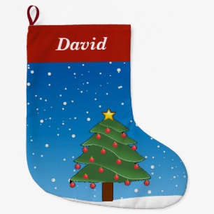 Christmas tree on blue large christmas stocking