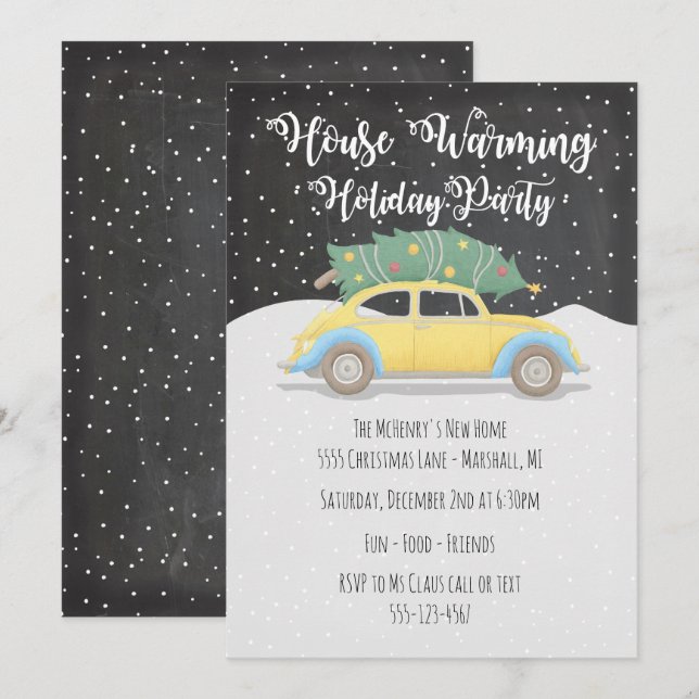 Christmas Tree on Car House Warming Holiday Party Invitation (Front/Back)