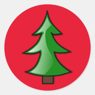 Christmas Tree on Customisable Red Background Classic Round Sticker