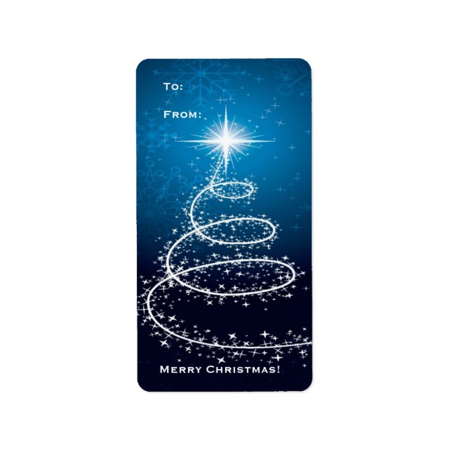 Christmas Tree On Glowing Blue Avery Label (Front)