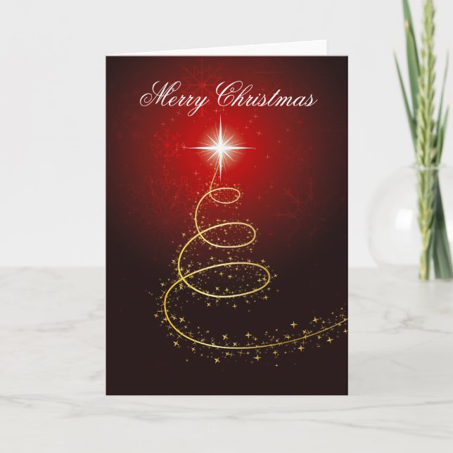 Christmas Tree On Glowing Red Background Card (Front)