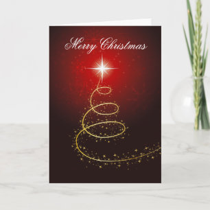 Christmas Tree On Glowing Red Background Card