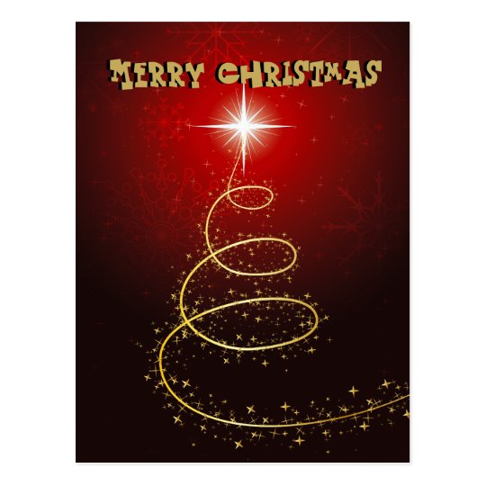 Christmas Tree On Glowing Red Background Postcard