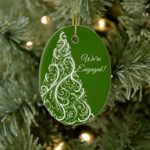 Christmas Tree on Green Winter Engagement Ceramic Tree Decoration