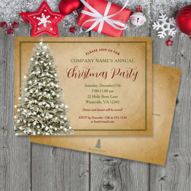 Christmas Tree on Parchment Elegant Party Invitation (Creator Uploaded)