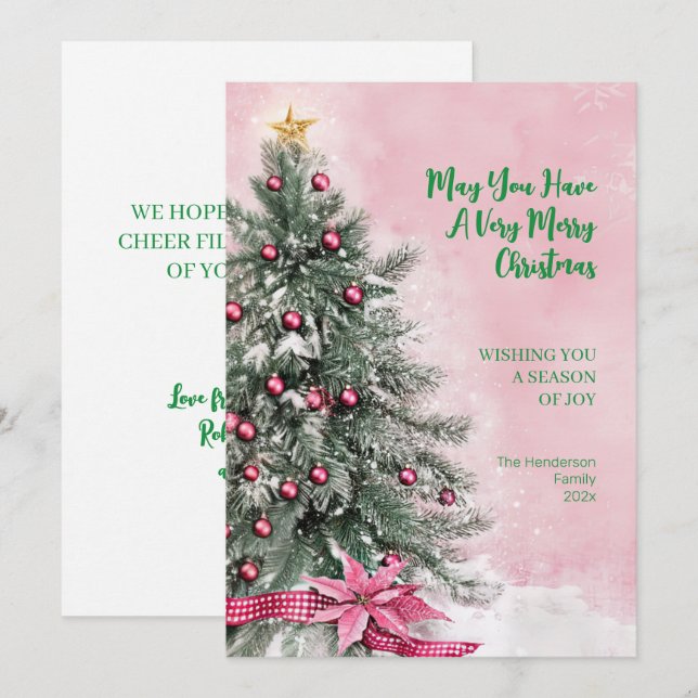 Christmas Tree on Pink  Holiday Card (Front/Back)