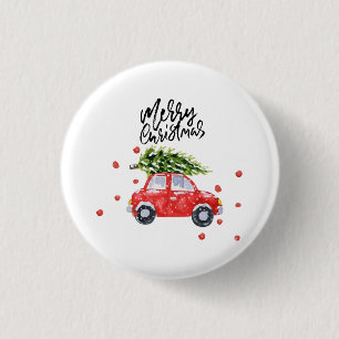 Christmas tree on red car 3 cm round badge