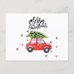 Christmas tree on red car note card