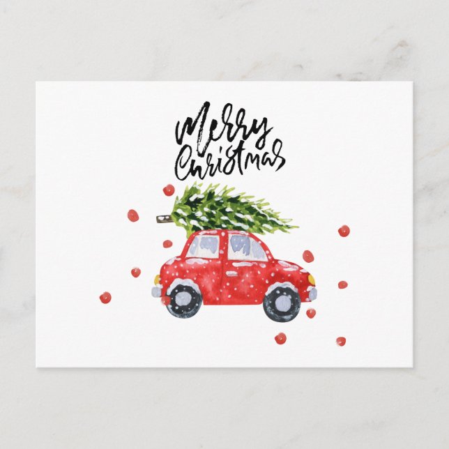 Christmas tree on red car   note card (Front)