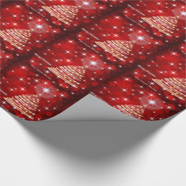 Christmas Tree on Red Personalised Wrapping Paper (Corner)