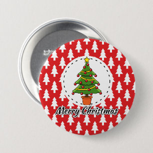 Christmas Tree on Red Pines Pattern - Merry Xmas 7.5 Cm Round Badge