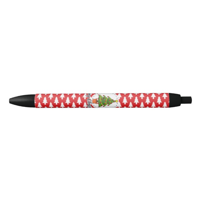 Christmas Tree on Red Pines Pattern - Merry Xmas Black Ink Pen (Front)