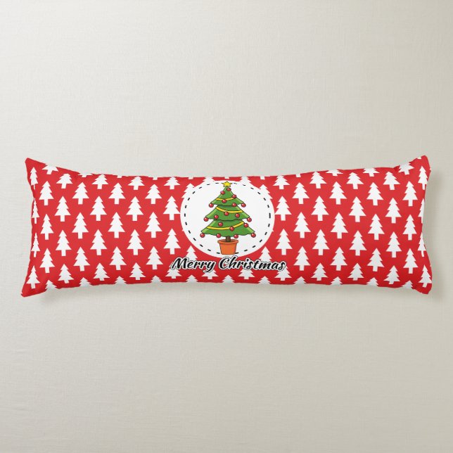 Christmas Tree on Red Pines Pattern - Merry Xmas Body Cushion (Front)