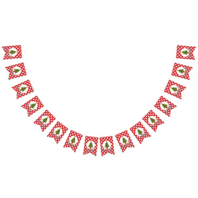 Christmas Tree on Red Pines Pattern - Merry Xmas Bunting (All)