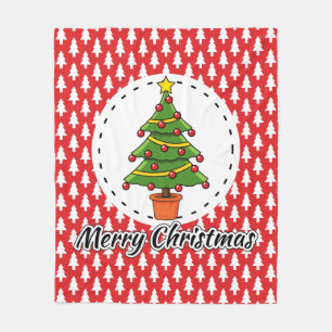 Christmas Tree on Red Pines Pattern - Merry Xmas Fleece Blanket