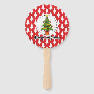 Christmas Tree on Red Pines Pattern - Merry Xmas Hand Fan