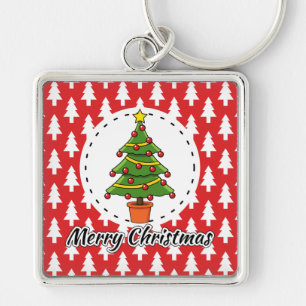 Christmas Tree on Red Pines Pattern - Merry Xmas Key Ring