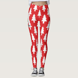 Christmas Tree on Red Pines Pattern - Merry Xmas Leggings