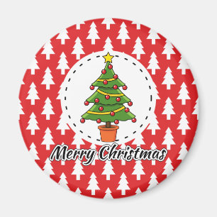 Christmas Tree on Red Pines Pattern - Merry Xmas Magnet