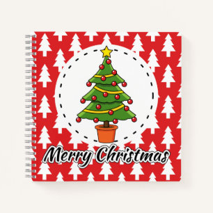 Christmas Tree on Red Pines Pattern - Merry Xmas Notebook