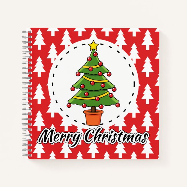 Christmas Tree on Red Pines Pattern - Merry Xmas Notebook (Front)