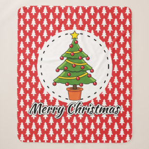 Christmas Tree on Red Pines Pattern - Merry Xmas Sherpa Blanket