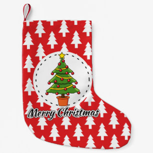 Christmas Tree on Red Pines Pattern - Merry Xmas Small Christmas Stocking